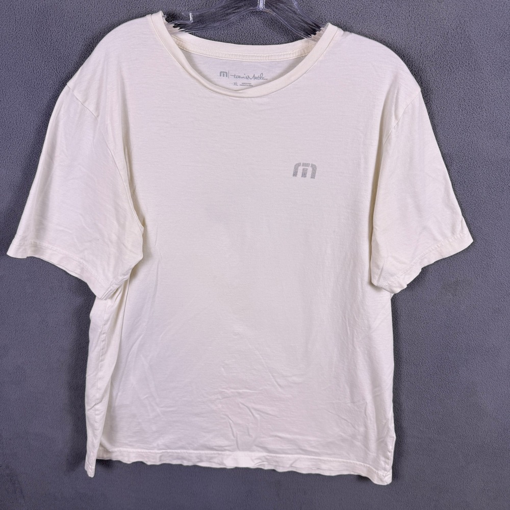 Travis Mathew T-Shirt‎ Mens XL Cream Golf Cart Beer Graphic Tee Short Sleeve